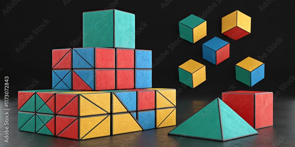 Aufkleber A stack of colorful blocks with a pyramid on top