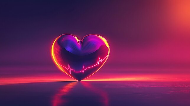 Glowing heart with heartbeat line, vibrant colors.