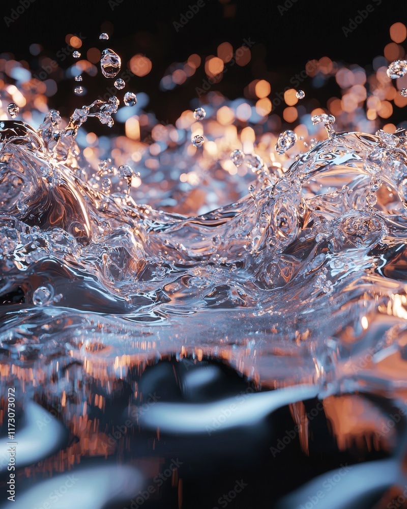 Poster dynamic water splash abstract energy waves studio setting digital artwork close-up view fluid motion