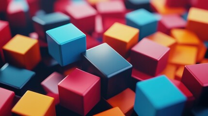 Abstract Colorful Cubes: A 3D Render of Vibrant Geometric Shapes