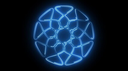 A glowing neon mandala icon featuring intricate geometric patterns with vibrant hues of blue, pink, and purple. Its symmetrical design radiates energy, combining spiritual symbolism with modern.