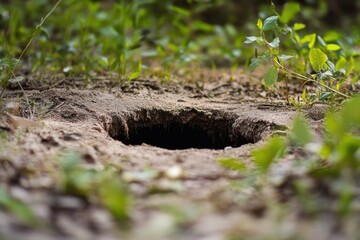Small Animal Burrow In Lush Green Undergrowth