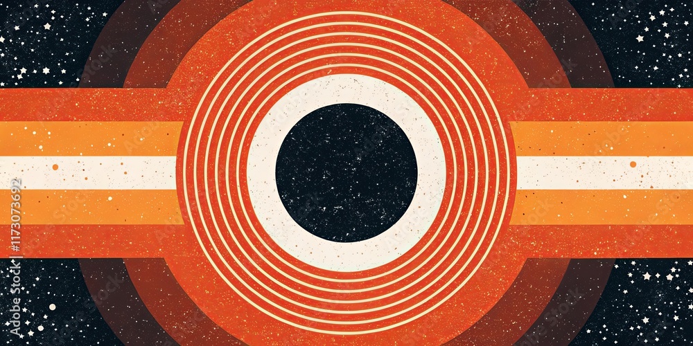 Poster a colorful, abstract design of a circle with a black hole in the middle