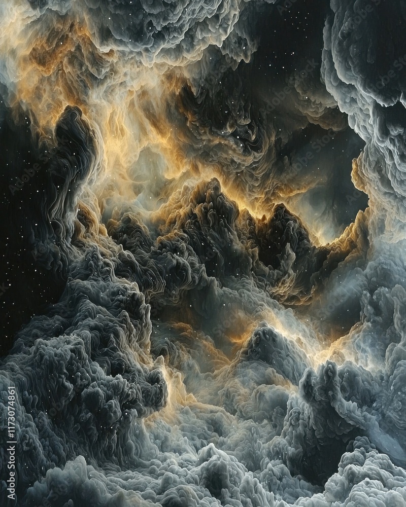 Poster dynamic cosmic clouds abstract universe digital art ethereal environment wide angle view celestial c