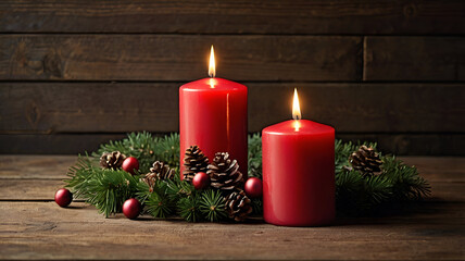 A glowing candle flickers warmly in a festive New Year's scene, surrounded by sparkling decorations and holiday cheer