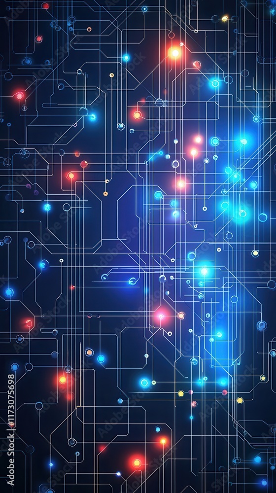 Poster neon glowing circuitry action digital abstract background graphic design futuristic environment clos