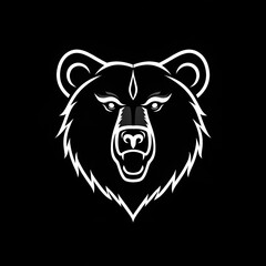Stylized Bear Face, Bold Graphic Design, Black on Beige Background