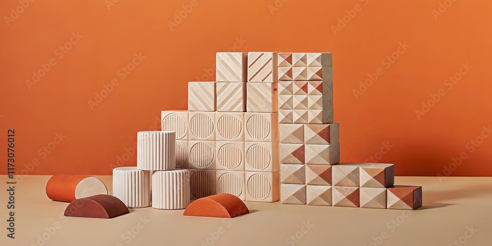 Poster A stack of wooden blocks with various shapes and sizes