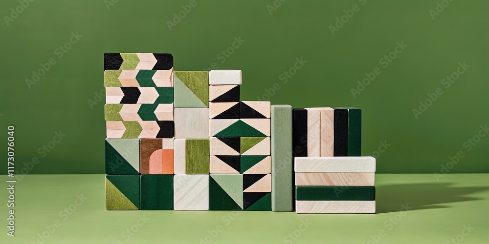 Poster A stack of wooden blocks with different patterns and colors