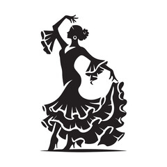 Flamenco Silhouette Vector Illustration, Solid White Background.