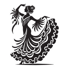 Flamenco Silhouette Vector Illustration, Solid White Background.