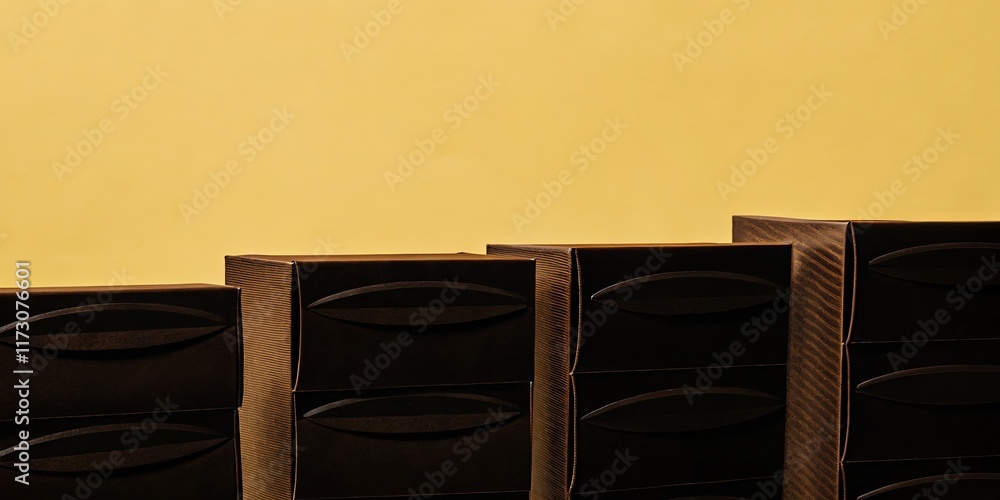 Poster a row of brown boxes stacked on top of each other
