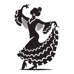 Flamenco Silhouette Vector Illustration, Solid White Background.