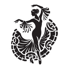 Flamenco Silhouette Vector Illustration, Solid White Background.
