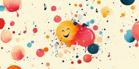Vibrant bubbles and music notes in a whimsical scene