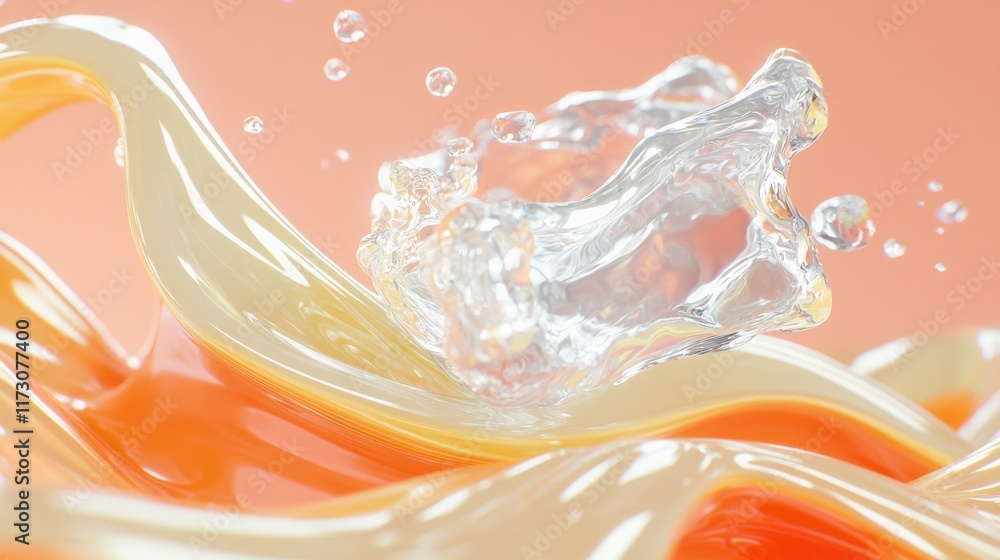 Poster dynamic splash of liquid color studio setting abstract visuals vivid environment close-up angle art 