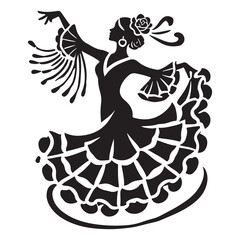 Flamenco Silhouette Vector Illustration, Solid White Background.