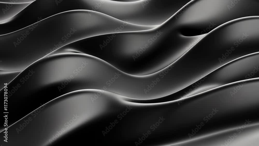 Poster fluid black fabric waves create a striking abstract pattern in soft light, showcasing texture and de