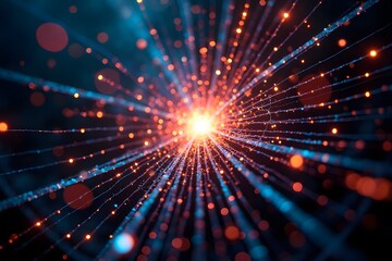Naklejka premium A web of colorful lines radiating outward from a glowing central point.