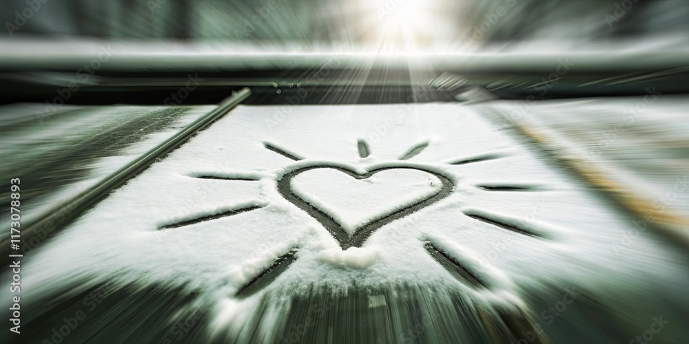 Poster a snow-covered surface with a heart drawn in the snow
