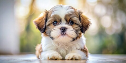 Adorable Shih Tzu Puppy Sitting: Close-Up Macro Photography