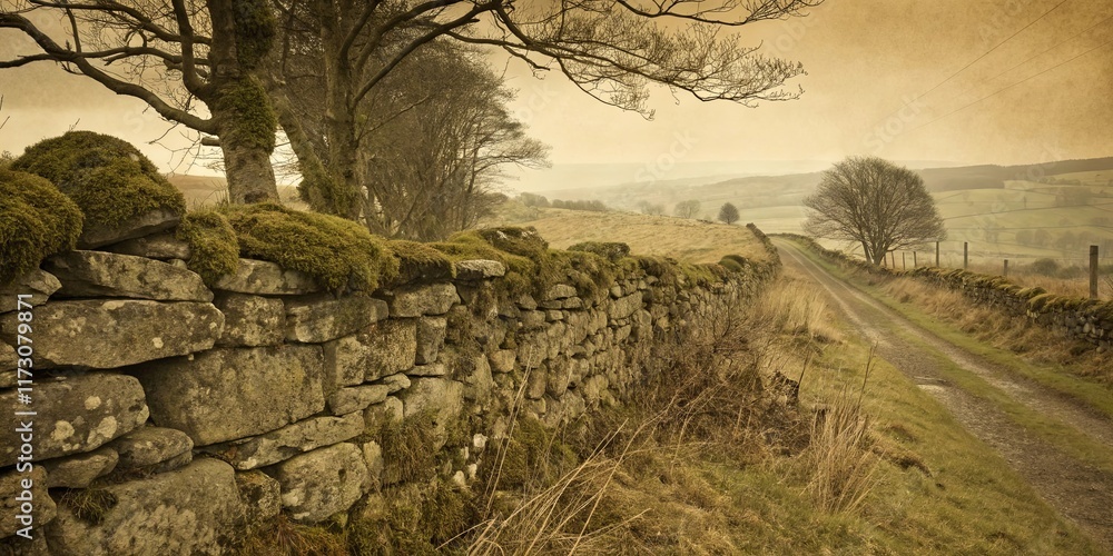 Poster A stone wall with a path in front of it