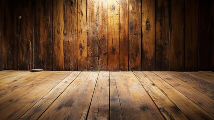 Naklejka premium A wooden interior with a warm, rustic atmosphere, suitable for photography or design.
