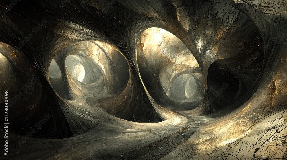 Poster Intricate digital abstract mosaic visual journey in a surreal environment exploring depths of a unique space