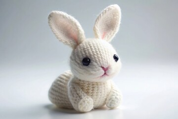 Obraz premium Adorable White Knitted Bunny Toy Isolated on White Background - Perfect for Easter or Spring Crafts