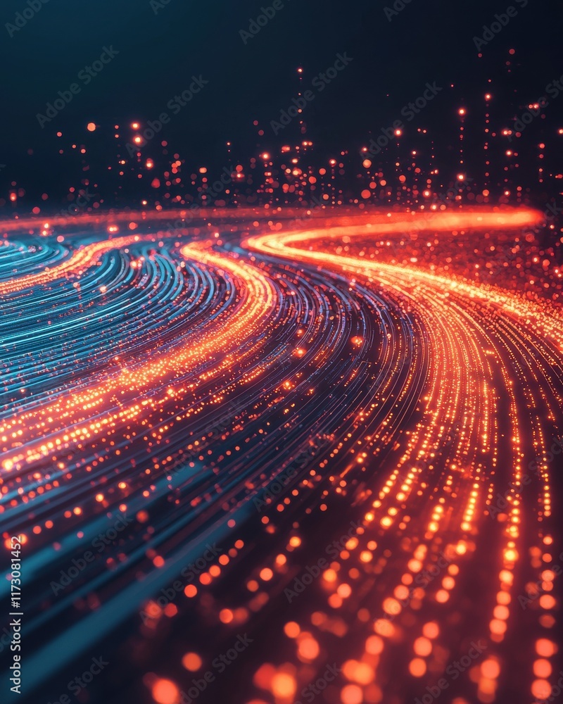 Poster dynamic motion of luminous particles digital abstract background visual art futuristic environment c