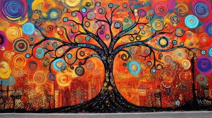 Vibrant Tree of Life Mural: A Symphony of Colors and Imagination