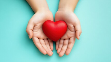 Obraz premium Hands holding a red heart symbolizing love and care.