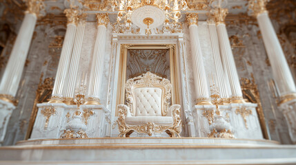 Fototapeta premium Ornate Throne with Detailed Carvings and Plush Fabrics