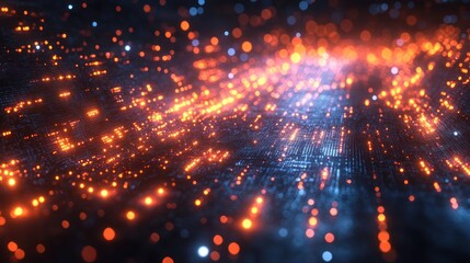 Fototapeta premium Abstract digital landscape with glowing particles.