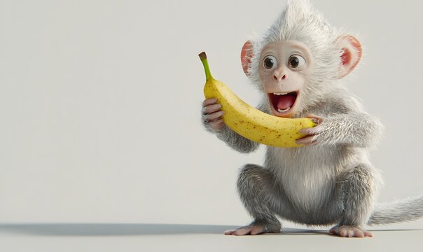 Cute baby monkey holding a banana.