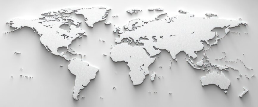 Fototapeta 3D embossed world map on white background.