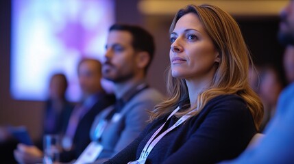 Obraz premium Professional Woman Focused at Business Conference on Digital Marketing