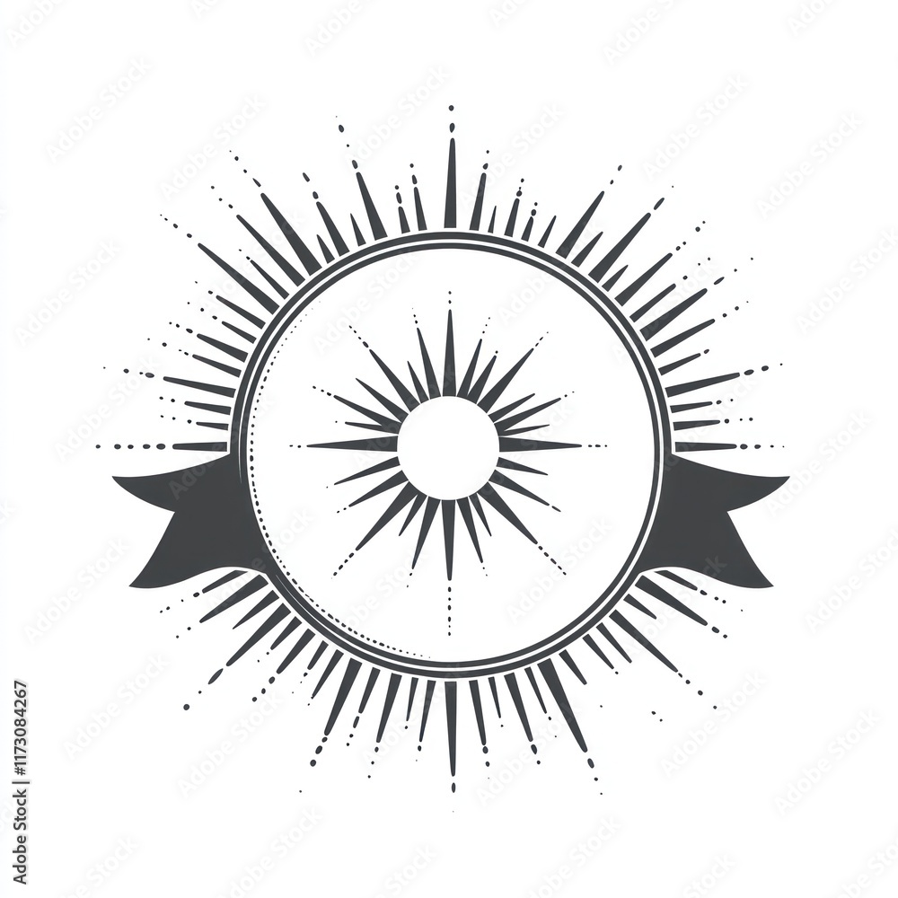 Poster abstract sunburst design with circular frame and ribbon