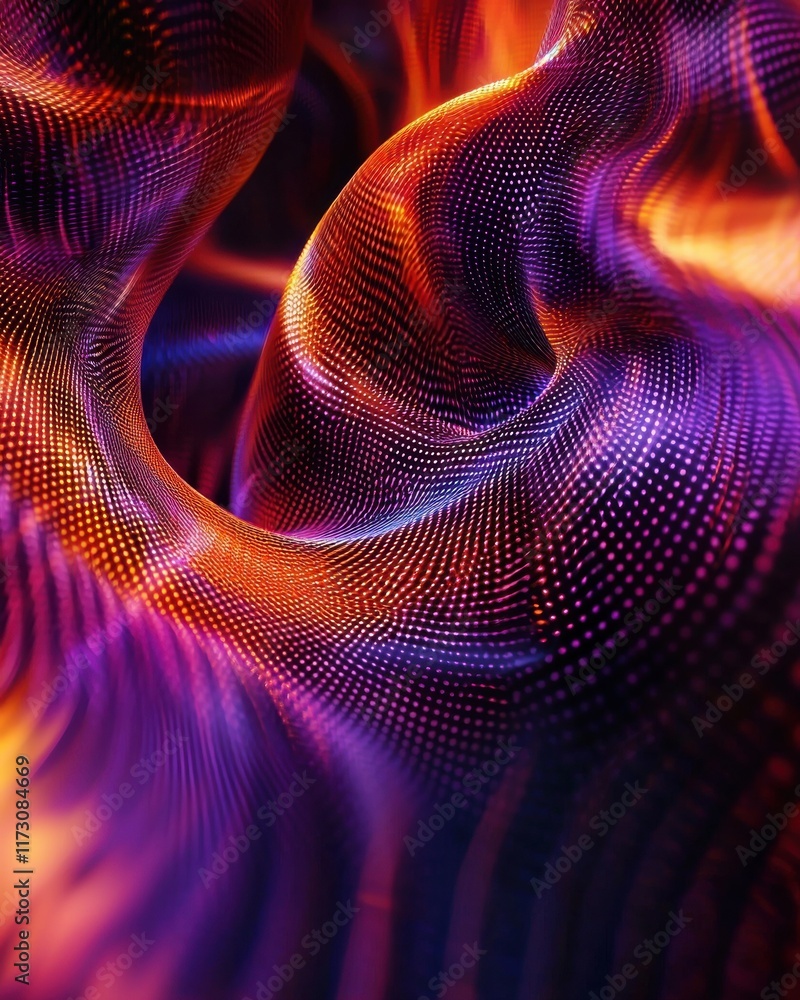 Poster dynamic holographic waves abstract digital space visual art vibrant environment close-up perspective