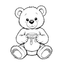 Obraz premium Cute Beer Coloring Pages, thin clean line art with no shading or texture, coloring page, black lines only with no grayscale, solid white background perfect for coloring and drawing