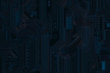 Abstract close-up of a glowing blue digital circuit board, showcasing intricate connections and technological design on a black background.

