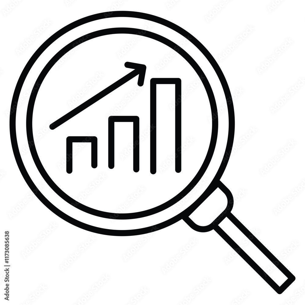 Poster an icon related to financial forecasting. lens and bargraph. vector editable stroke. pixel perfect. 