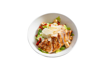 Classic Caesar Salad in a White Bowl on a Minimalist White Background
