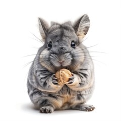 Fototapeta premium chinchilla with gray fur holding nut