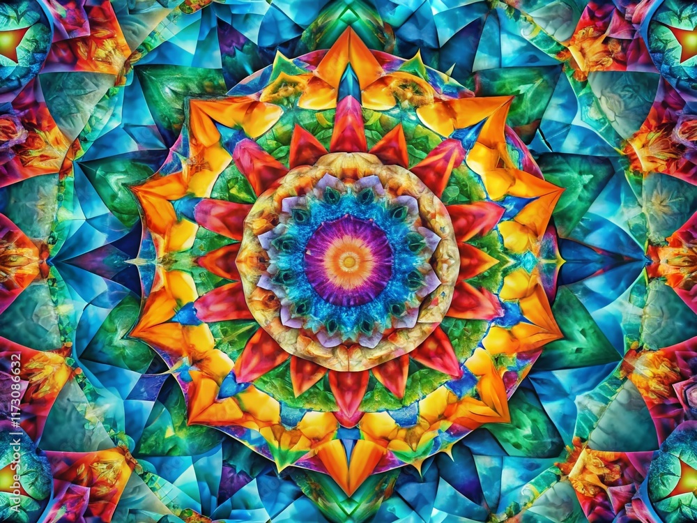 Sticker aerial view abstract geometric shapes colorful kaleidoscope pattern design
