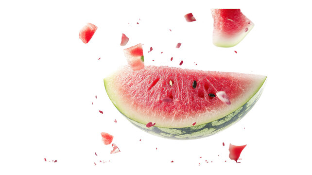Juicy watermelon slice exploding with freshness and flavor against a transparent background. - Powered by Adobe