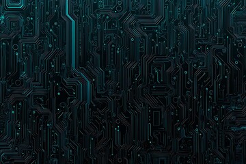 Abstract close-up of a glowing blue digital circuit board, showcasing intricate connections and technological design on a black background.
