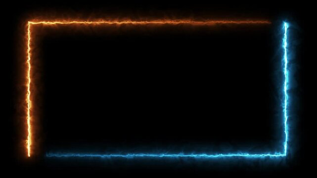 neon border frame, golden blue glowing border, rectangle, square, frame, glowing frame, glowing border, neon rectangle frame.