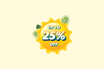 Summer Fest Sale Promotion Discount Stamp Label. Price Upto 25% Off Tag. Yellow And Green Combo Sale Label.