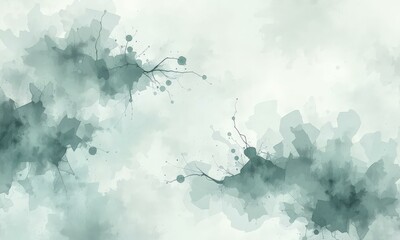 Fototapeta premium Abstract Painting With Soft Overlapping Teal And Green Hues And Organic Branch-Like Shapes In Serene Aesthetic